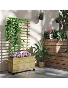 Outsunny Wooden Raised Planter, with Back Trellis - Natural Finish 2