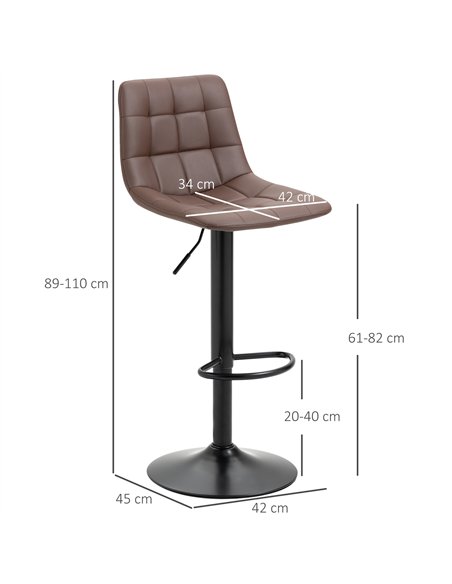 HOMCOM Adjustable Bar Stools Set of 2, Swivel PU Leather Upholstered Barstools with Tufted Seat and Back, Breakfast Bar Chairs f