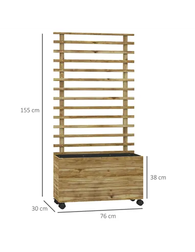 Outsunny Wooden Raised Planter, with Back Trellis - Natural Finish