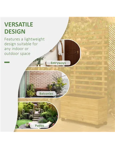 Outsunny Wooden Raised Planter, with Back Trellis - Natural Finish