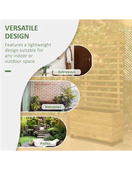 Outsunny Wooden Raised Planter, with Back Trellis - Natural Finish