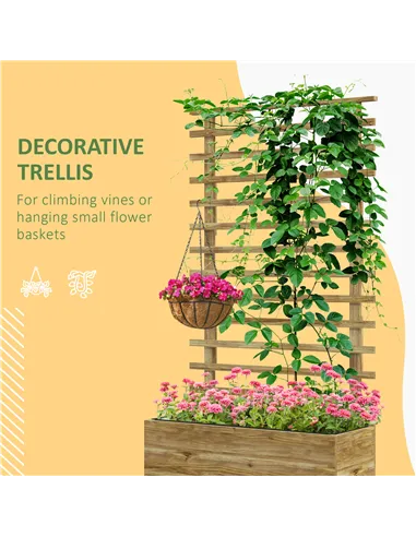Outsunny Wooden Raised Planter, with Back Trellis - Natural Finish