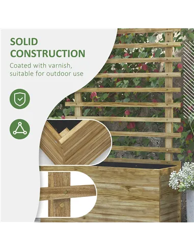 Outsunny Wooden Raised Planter, with Back Trellis - Natural Finish