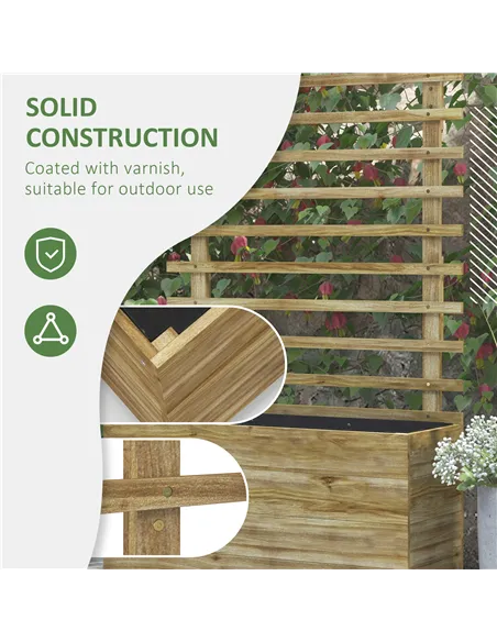 Outsunny Wooden Raised Planter, with Back Trellis - Natural Finish