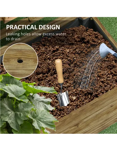 Outsunny Wooden Raised Planter, with Back Trellis - Natural Finish