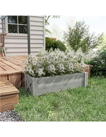 Outsunny 58L Garden Raised Bed Planter Grow Containers for Outdoor Patio Plant Flower Vegetable Pot Fir Wood, 100 x 36.5 x 36 cm
