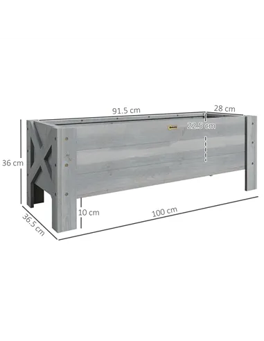 Outsunny 58L Garden Raised Bed Planter Grow Containers for Outdoor Patio Plant Flower Vegetable Pot Fir Wood, 100 x 36.5 x 36 cm