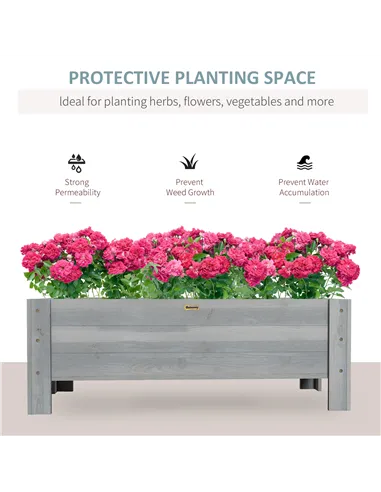 Outsunny 58L Garden Raised Bed Planter Grow Containers for Outdoor Patio Plant Flower Vegetable Pot Fir Wood, 100 x 36.5 x 36 cm
