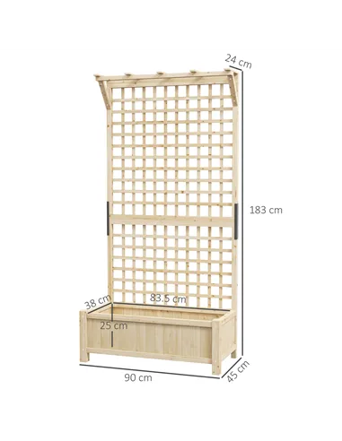 Outsunny Raised Bed with Drainage Holes, Wood Planter with Trellis for Climbing Plants to Grow Vegetables, Flowers, Natural