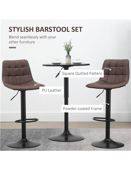 HOMCOM Adjustable Bar Stools Set of 2, Swivel PU Leather Upholstered Barstools with Tufted Seat and Back, Breakfast Bar Chairs f