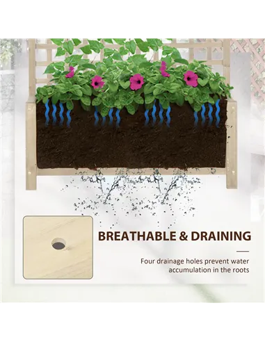 Outsunny Raised Bed with Drainage Holes, Wood Planter with Trellis for Climbing Plants to Grow Vegetables, Flowers, Natural