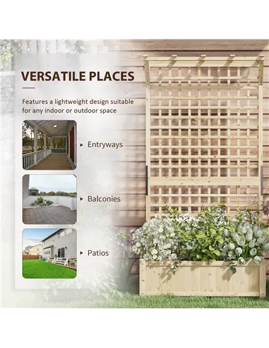 Outsunny Raised Bed with Drainage Holes, Wood Planter with Trellis for Climbing Plants to Grow Vegetables, Flowers, Natural