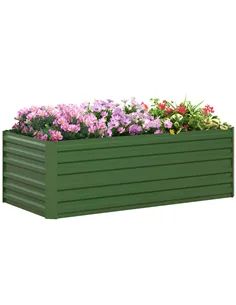 Outsunny Raised Beds for Garden, Galvanised Steel Outdoor Planters with Multi-reinforced Rods, 180 x 90 x 59 cm, Green