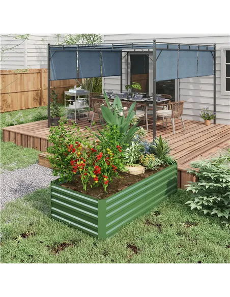 Outsunny Raised Beds for Garden, Galvanised Steel Outdoor Planters with Multi-reinforced Rods, 180 x 90 x 59 cm, Green