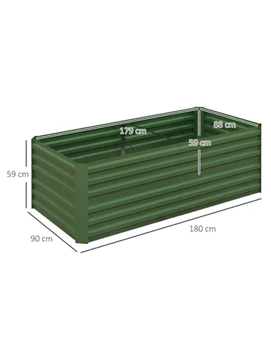 Outsunny Raised Beds for Garden, Galvanised Steel Outdoor Planters with Multi-reinforced Rods, 180 x 90 x 59 cm, Green