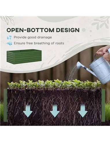 Outsunny Raised Beds for Garden, Galvanised Steel Outdoor Planters with Multi-reinforced Rods, 180 x 90 x 59 cm, Green