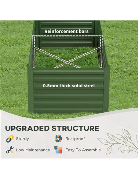 Outsunny Raised Beds for Garden, Galvanised Steel Outdoor Planters with Multi-reinforced Rods, 180 x 90 x 59 cm, Green