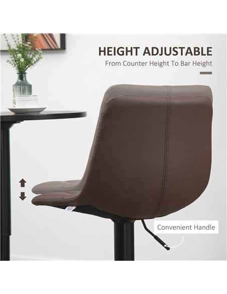 HOMCOM Adjustable Bar Stools Set of 2, Swivel PU Leather Upholstered Barstools with Tufted Seat and Back, Breakfast Bar Chairs f