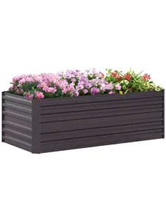 Outsunny Raised Beds for Garden, Galvanised Steel Outdoor Planters with Multi-reinforced Rods, 180 x 90 x 59 cm, Dark Grey