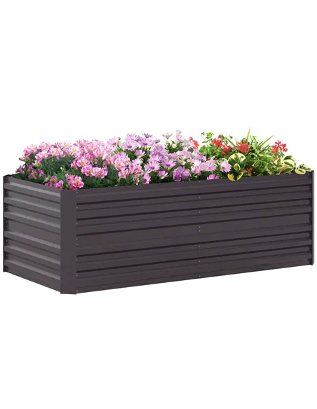 Outsunny Raised Beds for Garden, Galvanised Steel Outdoor Planters with Multi-reinforced Rods, 180 x 90 x 59 cm, Dark Grey