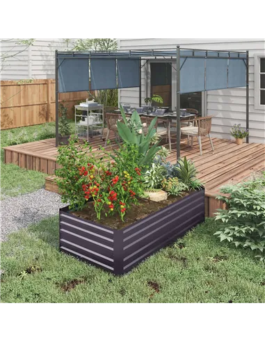 Outsunny Raised Beds for Garden, Galvanised Steel Outdoor Planters with Multi-reinforced Rods, 180 x 90 x 59 cm, Dark Grey