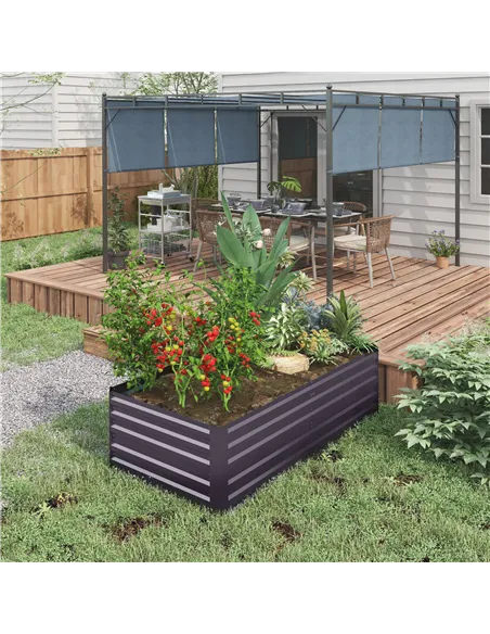 Outsunny Raised Beds for Garden, Galvanised Steel Outdoor Planters with Multi-reinforced Rods, 180 x 90 x 59 cm, Dark Grey
