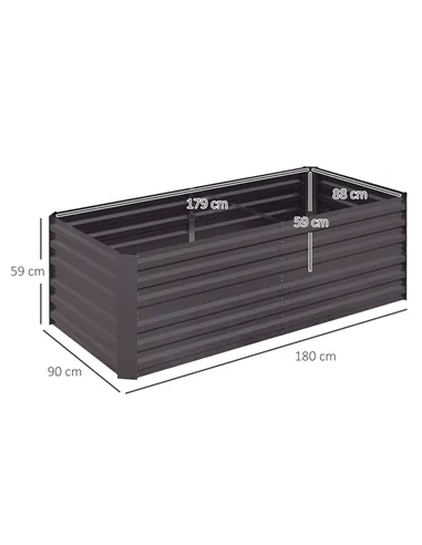 Outsunny Raised Beds for Garden, Galvanised Steel Outdoor Planters with Multi-reinforced Rods, 180 x 90 x 59 cm, Dark Grey