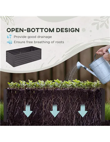 Outsunny Raised Beds for Garden, Galvanised Steel Outdoor Planters with Multi-reinforced Rods, 180 x 90 x 59 cm, Dark Grey