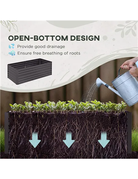 Outsunny Raised Beds for Garden, Galvanised Steel Outdoor Planters with Multi-reinforced Rods, 180 x 90 x 59 cm, Dark Grey