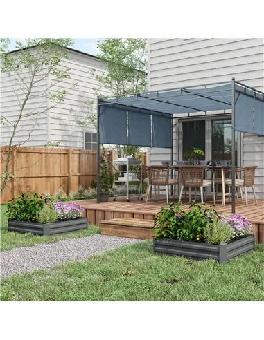 Outsunny Set of 2 291L Raised Garden Bed, Elevated Galvanised Planter Box for Flowers, Herbs, 100x100x30cm, Dark Grey