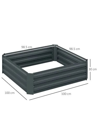 Outsunny Set of 2 291L Raised Garden Bed, Elevated Galvanised Planter Box for Flowers, Herbs, 100x100x30cm, Dark Grey