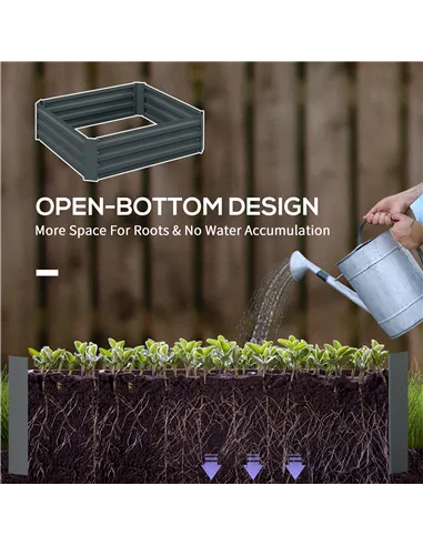 Outsunny Set of 2 291L Raised Garden Bed, Elevated Galvanised Planter Box for Flowers, Herbs, 100x100x30cm, Dark Grey