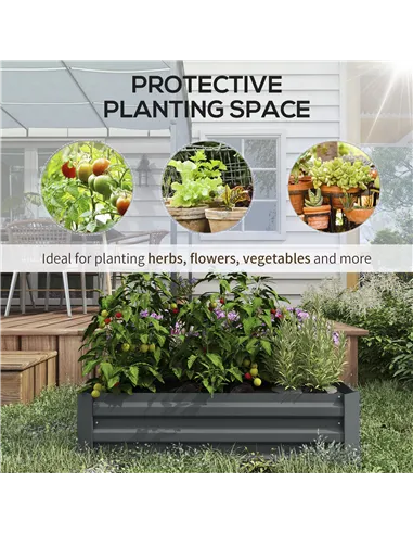 Outsunny Set of 2 291L Raised Garden Bed, Elevated Galvanised Planter Box for Flowers, Herbs, 100x100x30cm, Dark Grey