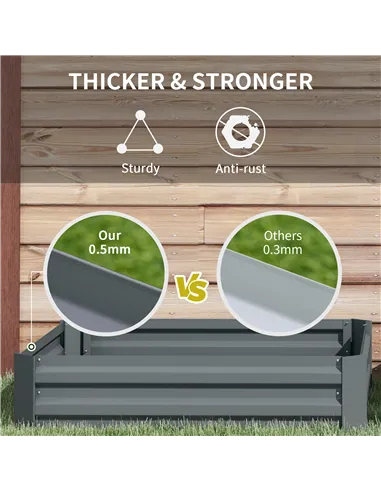 Outsunny Set of 2 291L Raised Garden Bed, Elevated Galvanised Planter Box for Flowers, Herbs, 100x100x30cm, Dark Grey