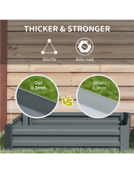 Outsunny Set of 2 291L Raised Garden Bed, Elevated Galvanised Planter Box for Flowers, Herbs, 100x100x30cm, Dark Grey