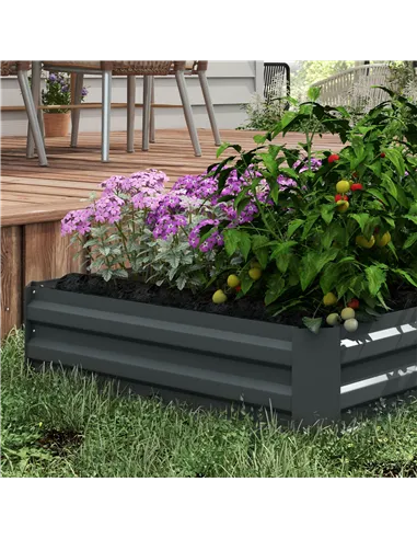 Outsunny Set of 2 291L Raised Garden Bed, Elevated Galvanised Planter Box for Flowers, Herbs, 100x100x30cm, Dark Grey