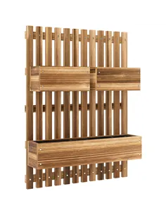 Outsunny Wall-mounted Wooden Garden Planters with Trellis, Drainage Holes and 3 Planter Boxes for Patio, Carbonised
