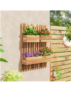 Outsunny Wall-mounted Wooden Garden Planters with Trellis, Drainage Holes and 3 Planter Boxes for Patio, Carbonised 2