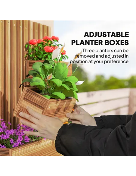 Outsunny Wall-mounted Wooden Garden Planters with Trellis, Drainage Holes and 3 Planter Boxes for Patio, Carbonised