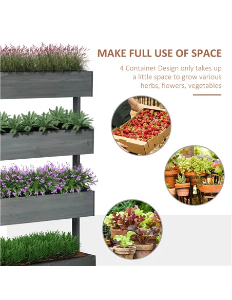 Outsunny Four-Tier Basket Wooden Plant Stand - Grey
