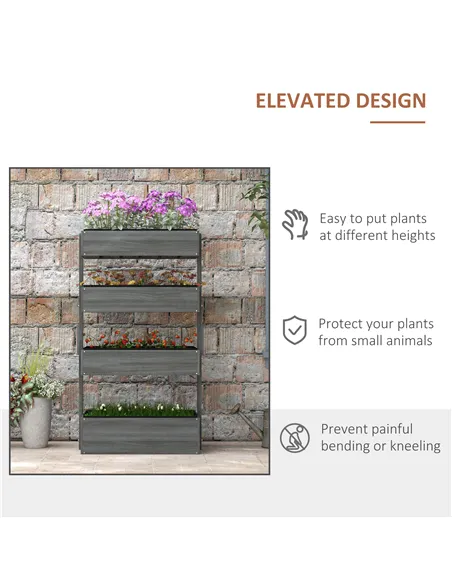 Outsunny Four-Tier Basket Wooden Plant Stand - Grey