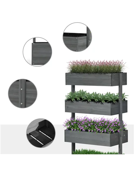 Outsunny Four-Tier Basket Wooden Plant Stand - Grey