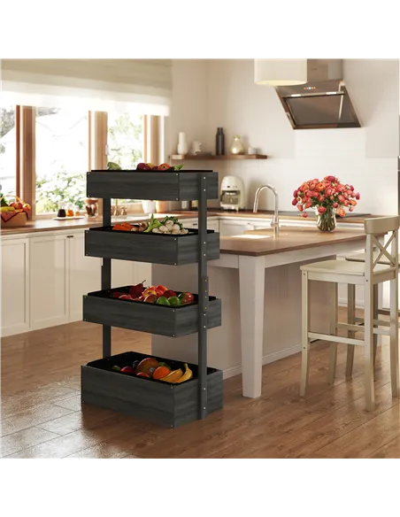 Outsunny Four-Tier Basket Wooden Plant Stand - Grey