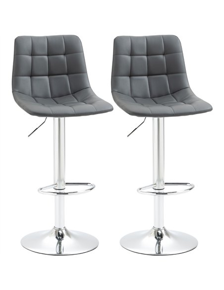 HOMCOM Adjustable Bar Stools Set of 2, Swivel PU Leather Upholstered Barstools with Tufted Seat and Back, Breakfast Bar Chairs f