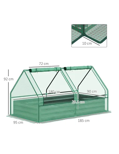 Outsunny Metal Planter Box with Cover, Raised Garden Bed with Greenhouse, for Herbs and Vegetables, Green and Dark Grey