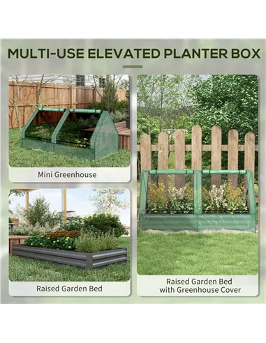 Outsunny Metal Planter Box with Cover, Raised Garden Bed with Greenhouse, for Herbs and Vegetables, Green and Dark Grey