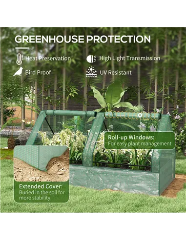 Outsunny Metal Planter Box with Cover, Raised Garden Bed with Greenhouse, for Herbs and Vegetables, Green and Dark Grey