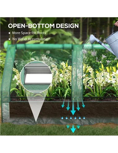 Outsunny Metal Planter Box with Cover, Raised Garden Bed with Greenhouse, for Herbs and Vegetables, Green and Dark Grey
