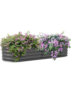 Outsunny Galvanised Raised Garden Bed, Metal Planter Box with Safety Edging, for Flowers, Herbs, Succulents, Dark Grey