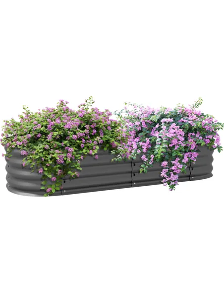Outsunny Galvanised Raised Garden Bed, Metal Planter Box with Safety Edging, for Flowers, Herbs, Succulents, Dark Grey